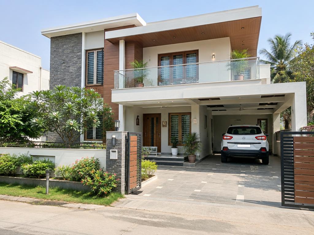 Modern two-storey house with car porch
